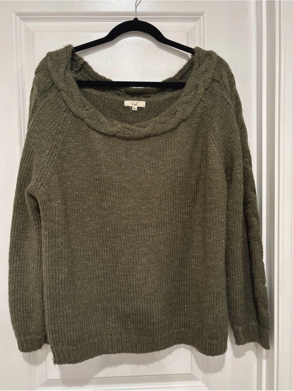 easel Olive Cable-Trim Cowl Neck Sweater